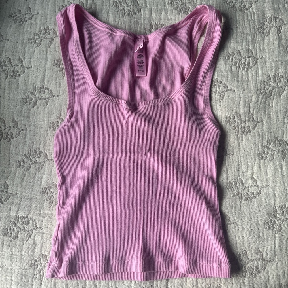 Skims Pink Ribbed Tank Top